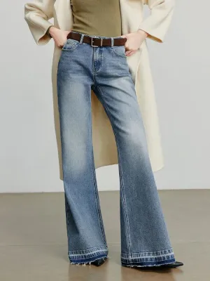 Washed Flared Jeans with Frayed Hems — view 3