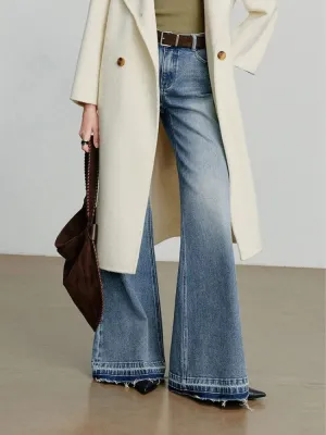 Washed Flared Jeans with Frayed Hems — view 5