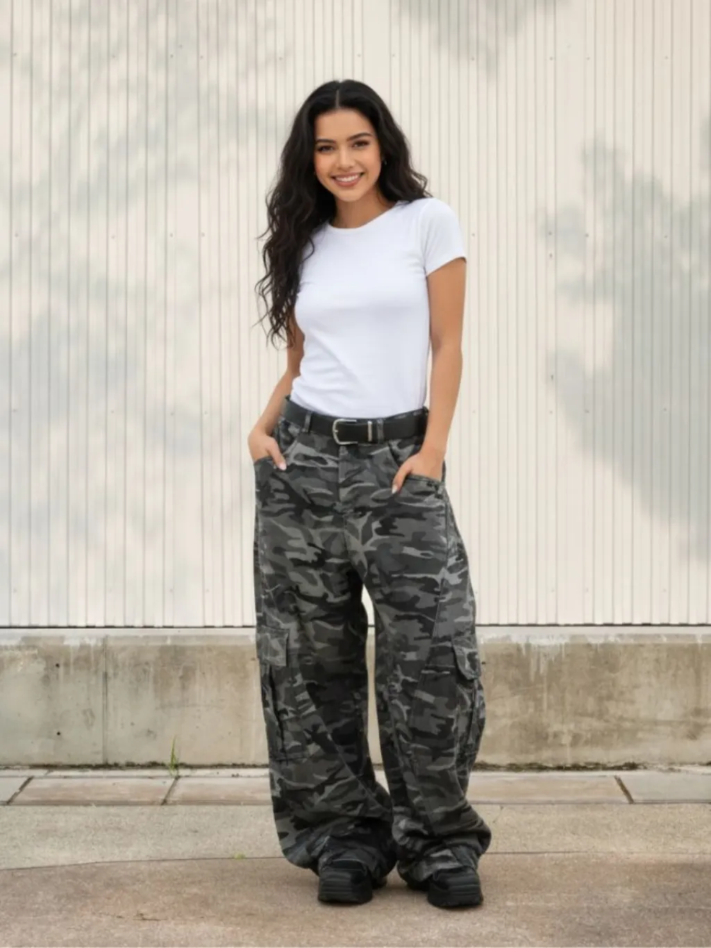 Women's Baggy Jeans in Camo Military Print