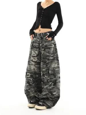 Women's Baggy Jeans in Camo Military Print — view 2