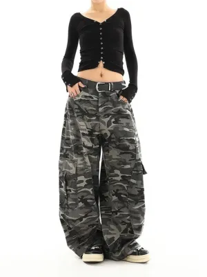 Women's Baggy Jeans in Camo Military Print — view 3