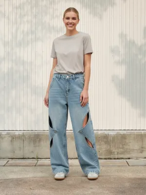Women's Baggy Jeans with Geometric Cut-Outs — view 1
