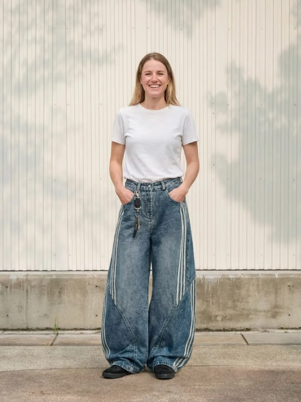 Women's Baggy Sportswear Jeans with Side Stripes