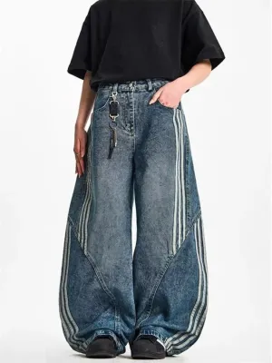 Women's Baggy Sportswear Jeans with Side Stripes — view 2