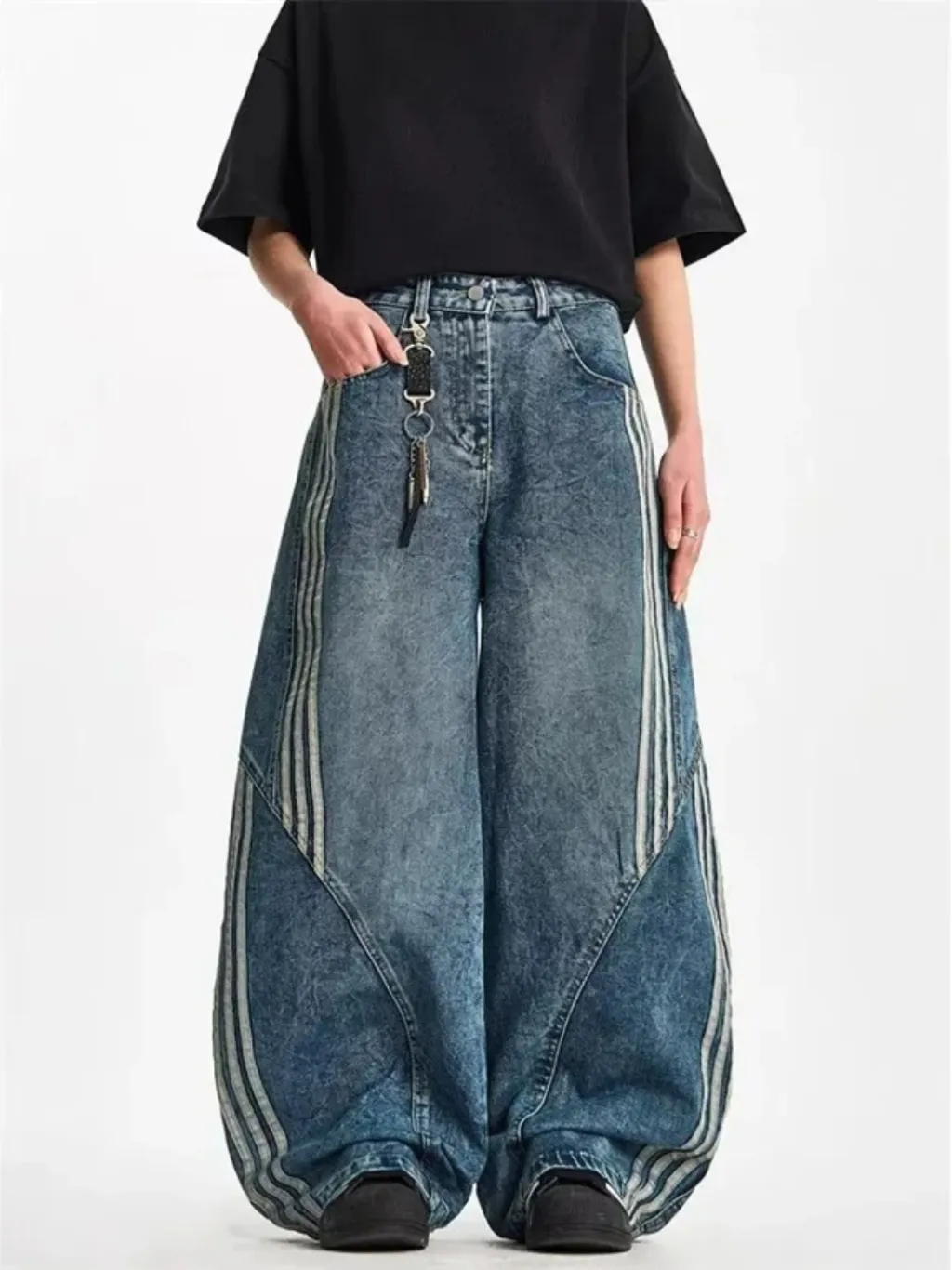 Women's Baggy Sportswear Jeans with Side Stripes — quality denim, made to last