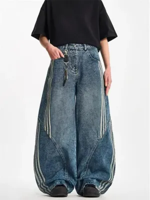 Women's Baggy Sportswear Jeans with Side Stripes — view 3