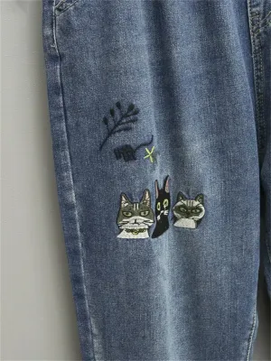 Women's Balloon Jeans with Cute Embroidery & Drawstring — view 4