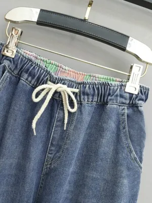 Women's Balloon Jeans with Cute Embroidery & Drawstring — view 6