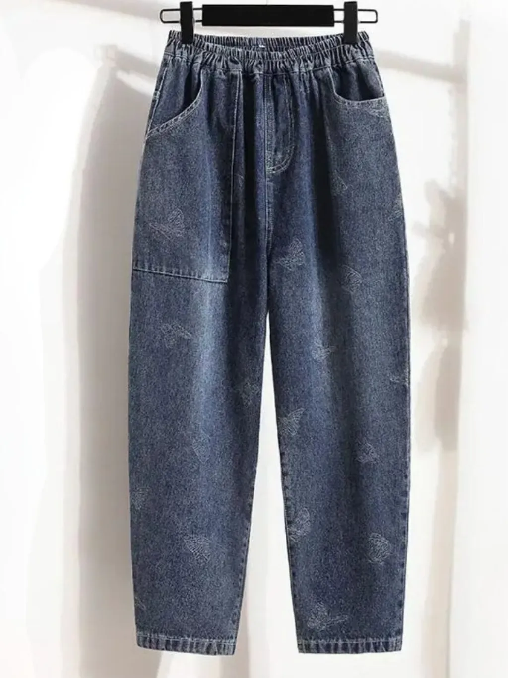 Women's Balloon Jeans with Elastic Waist & Butterfly Motifs — a pair designed to be worn everywhere