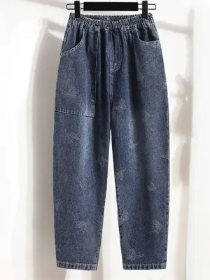 Women's Balloon Jeans with Elastic Waist & Butterfly Motifs — view 2