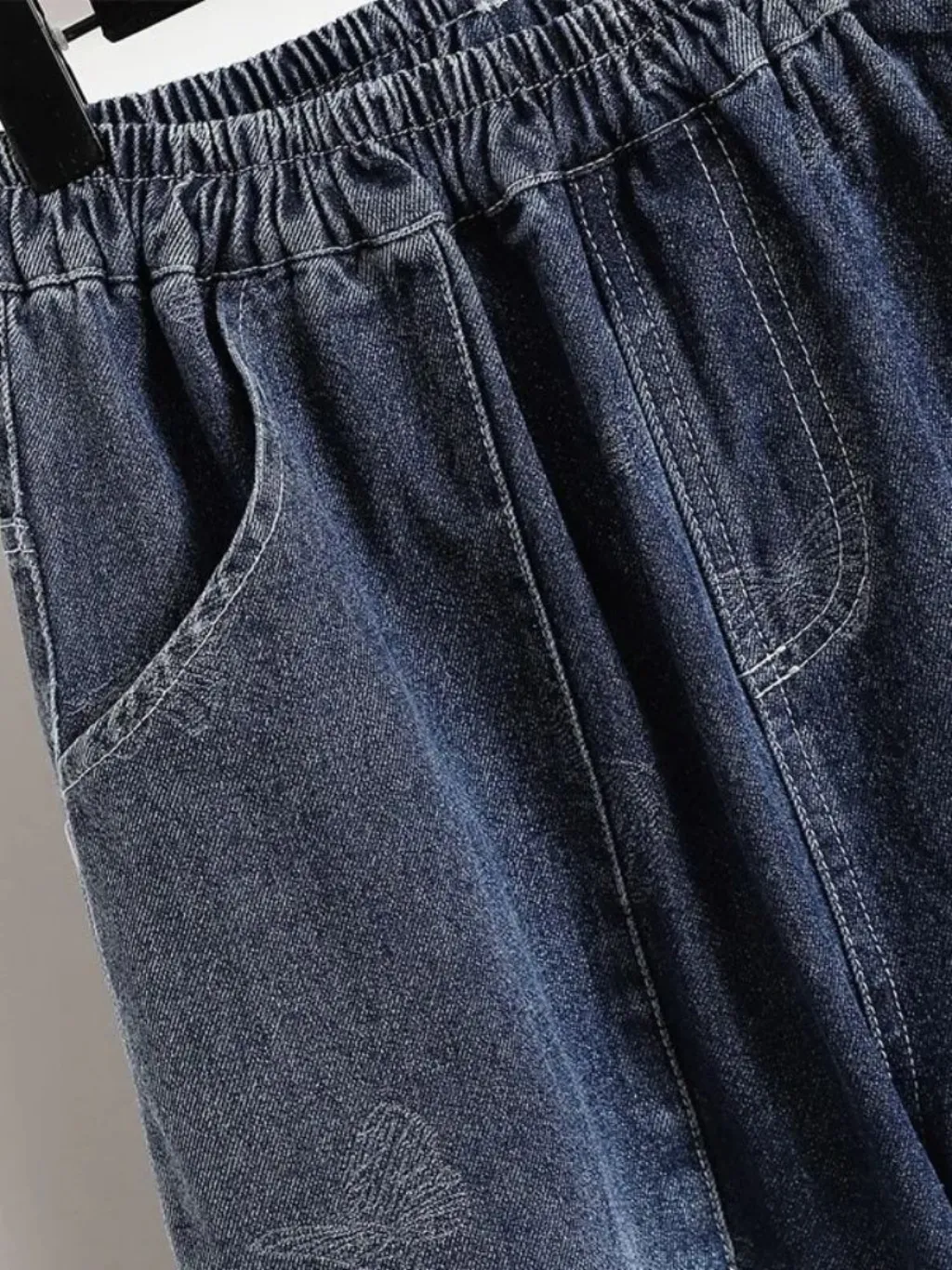 Women's Balloon Jeans with Elastic Waist & Butterfly Motifs — quality denim, made to last