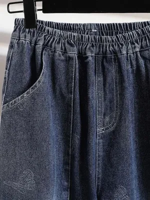 Women's Balloon Jeans with Elastic Waist & Butterfly Motifs — view 4