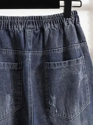 Women's Balloon Jeans with Elastic Waist & Butterfly Motifs — view 5