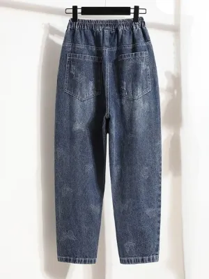 Women's Balloon Jeans with Elastic Waist & Butterfly Motifs — view 6