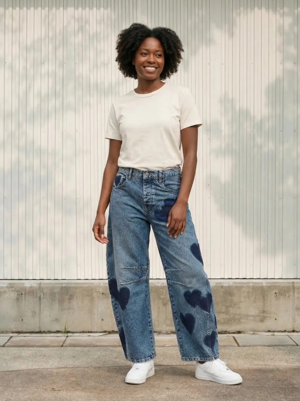 Women's Barrel Jeans with Heart Motif