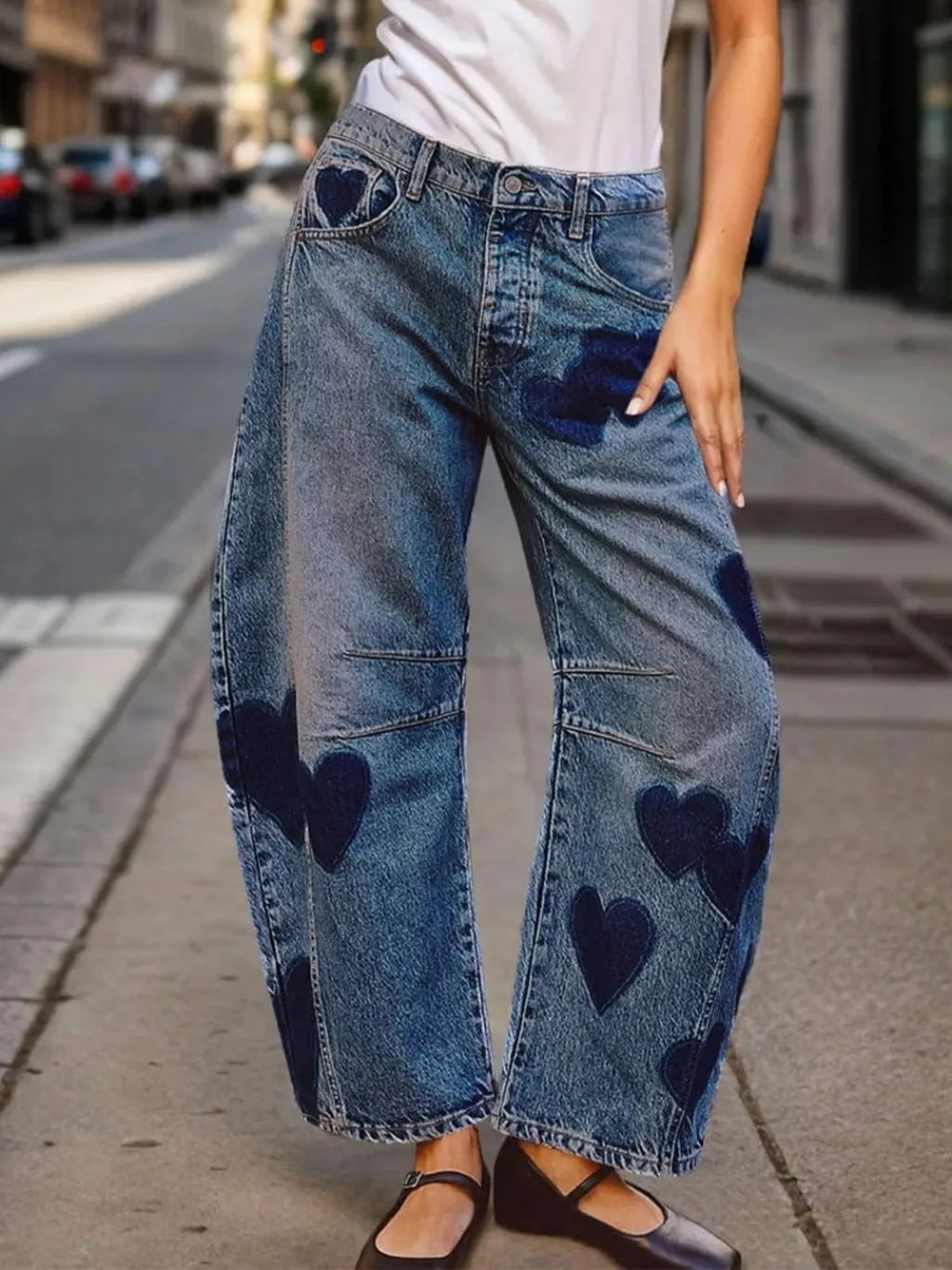 Women's Barrel Jeans with Heart Motif — a pair designed to be worn everywhere