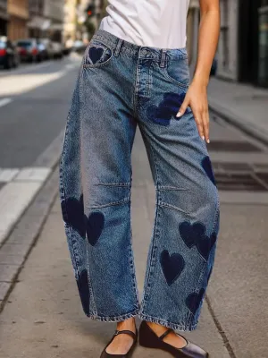 Women's Barrel Jeans with Heart Motif — view 2