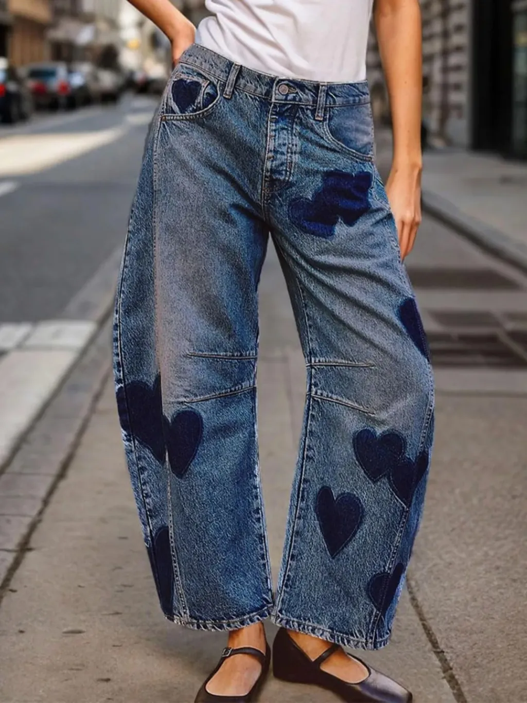 Women's Barrel Jeans with Heart Motif — quality denim, made to last