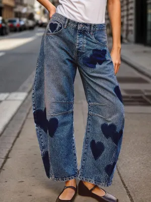 Women's Barrel Jeans with Heart Motif — view 3