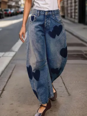 Women's Barrel Jeans with Heart Motif — view 4