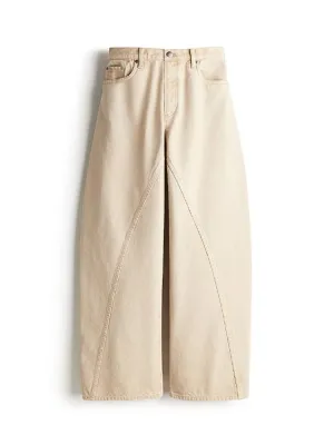 Women's Beige Baggy Jeans with Studs & Stitching — view 5