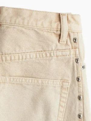 Women's Beige Baggy Jeans with Studs & Stitching — view 6