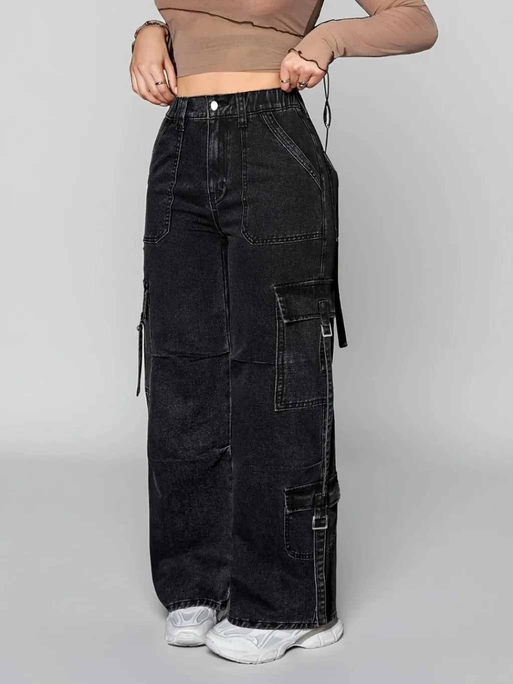 Women's Black Cargo Denim Work Jeans — quality denim, made to last