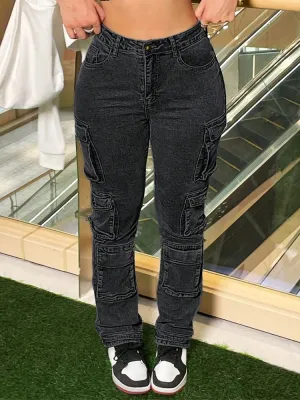 Women's Black Cargo Jeans — view 2