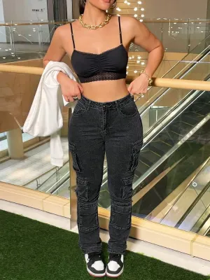Women's Black Cargo Jeans — view 4
