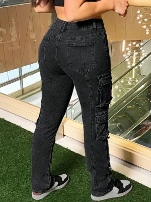Women's Black Cargo Jeans — view 5