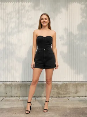 Women's Black Denim Bandeau Playsuit — view 1