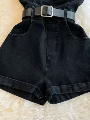 Women's Black Denim Bandeau Playsuit — view 3