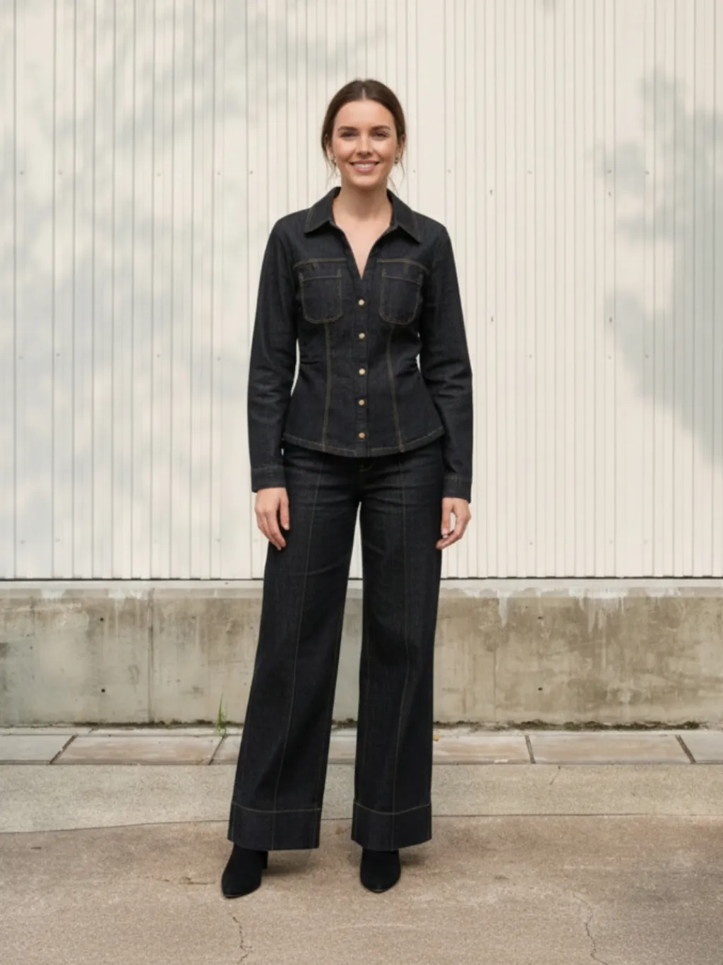 Women's Black Denim Set Shirt & Trousers