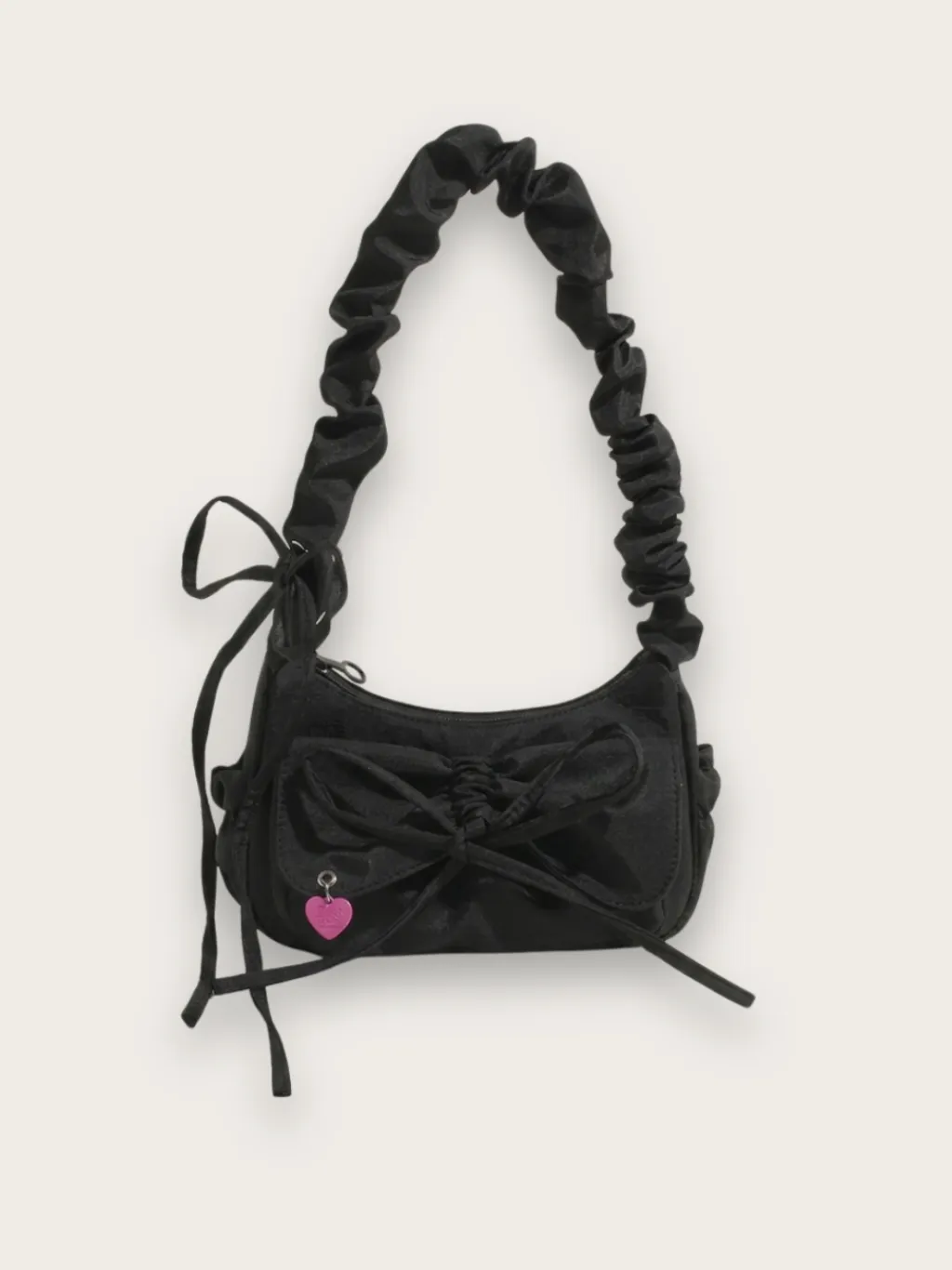 Women's Black Denim Shoulder Bag with Scrunchie Strap