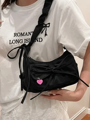Women's Black Denim Shoulder Bag with Scrunchie Strap — view 2