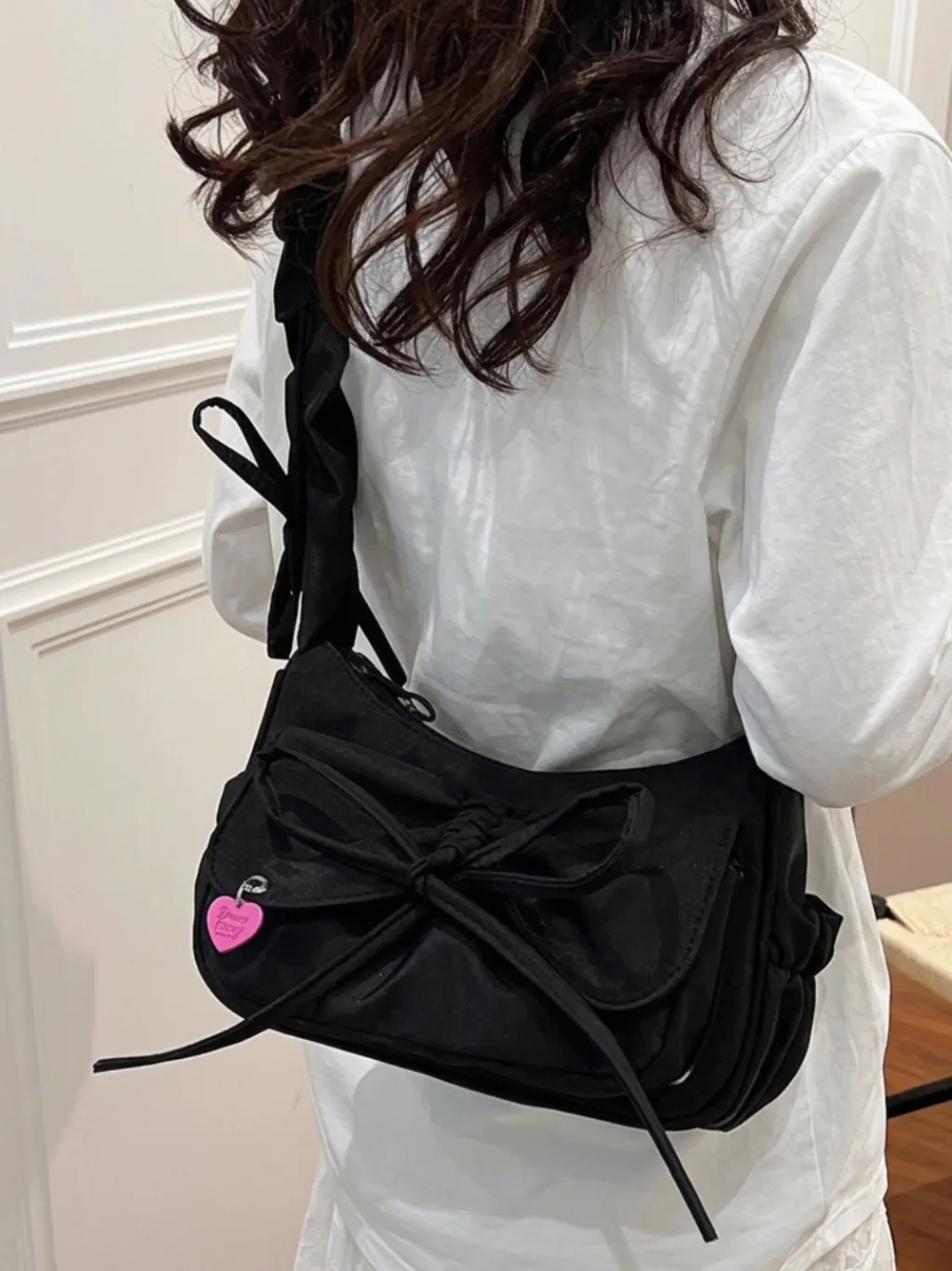 Women's Black Denim Shoulder Bag with Scrunchie Strap — quality denim, made to last