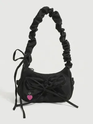 Women's Black Denim Shoulder Bag with Scrunchie Strap — view 4