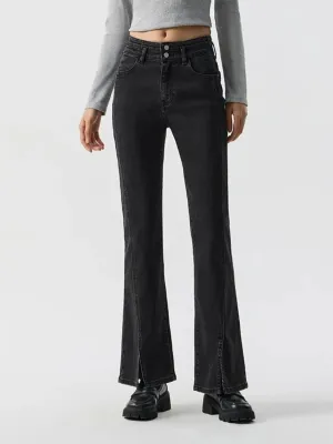 Women's Black Flared Vintage Jeans with Slits — view 2