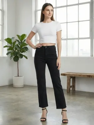 Women's Black High-Waisted Straight 7/8 Jeans — view 5