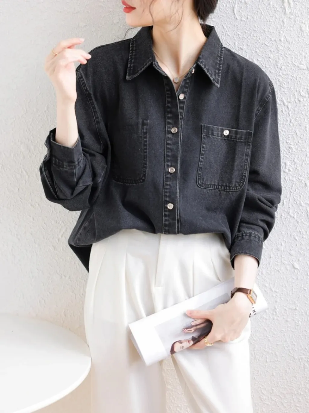 Women's Black Oversized Denim Shirt — quality denim, made to last