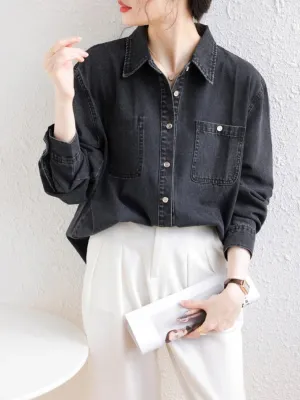Women's Black Oversized Denim Shirt — view 3