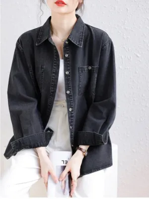 Women's Black Oversized Denim Shirt — view 5
