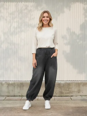Women's Black Washed Balloon Jeans — view 1