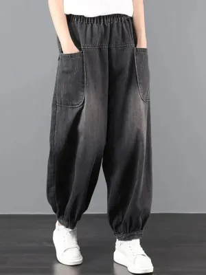 Women's Black Washed Balloon Jeans — view 2
