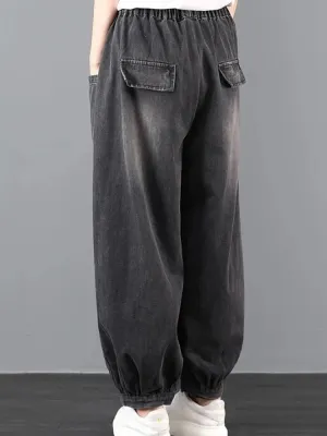 Women's Black Washed Balloon Jeans — view 3