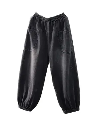 Women's Black Washed Balloon Jeans — view 4