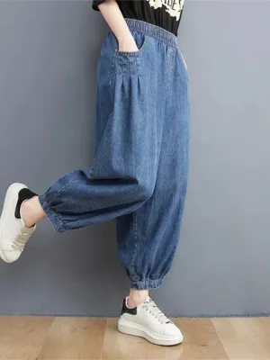 Women's Blue Balloon Jeans with Elastic Waist — view 4