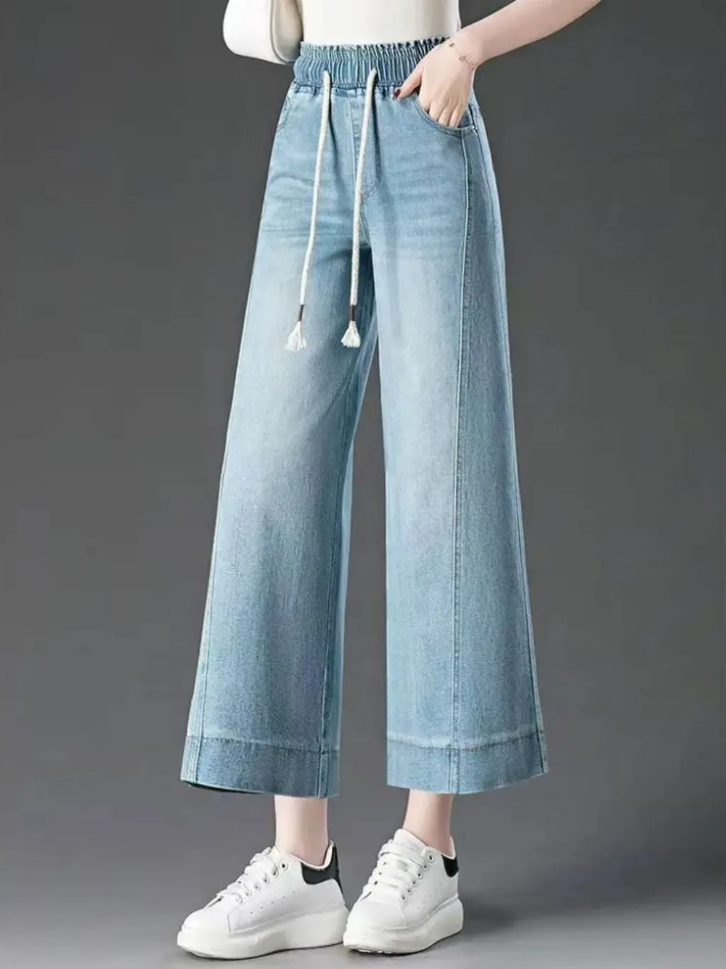 Women's Blue Cropped Jeans, Elasticated Waist — endless ways to style it