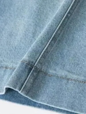 Women's Blue Cropped Jeans, Elasticated Waist — view 8