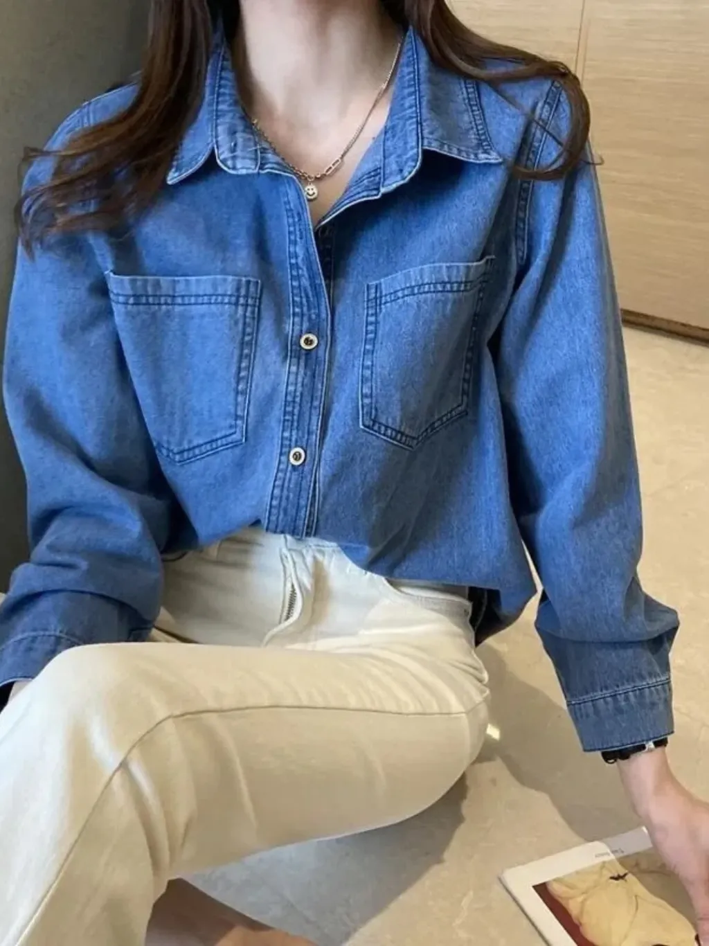 Women's Blue Denim Shirt with Patch Pockets — quality denim, made to last